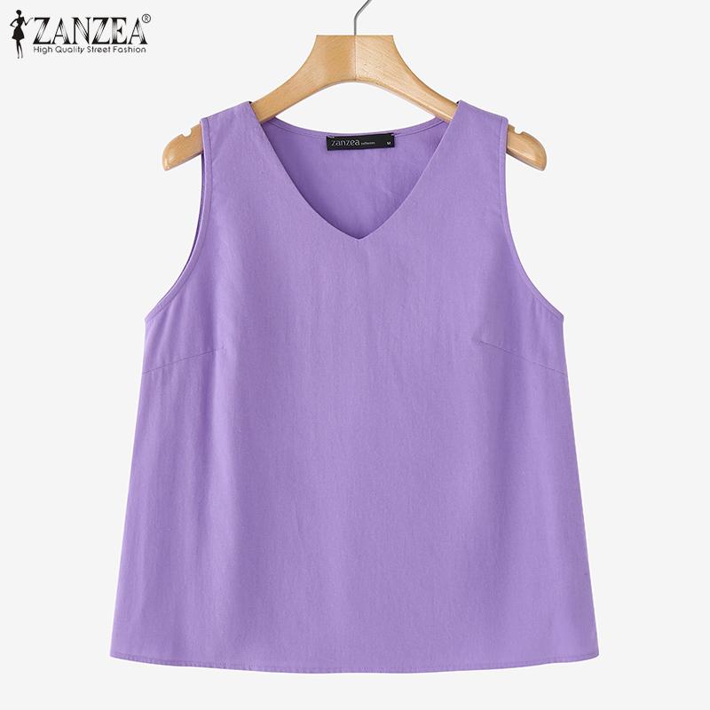 ZANZEA Women Casual V-Neck Summer Sleeveless Cotton Tank Tops