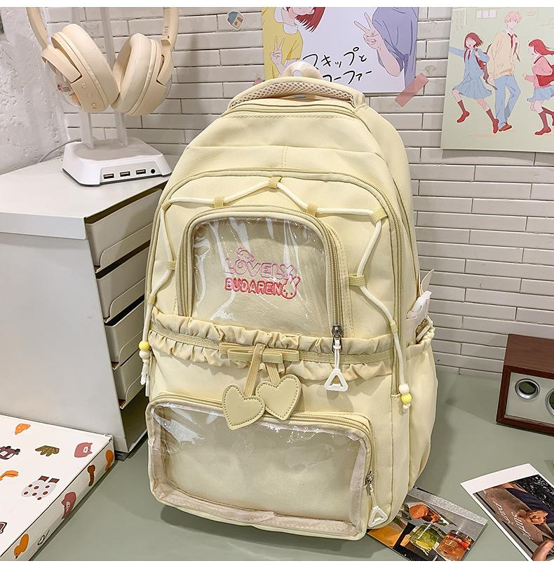 Schoolbagins Style High-value Student Schoolbag Female Korean College Style Two-piece Backpack Ballet Style Lace Make-up Bag