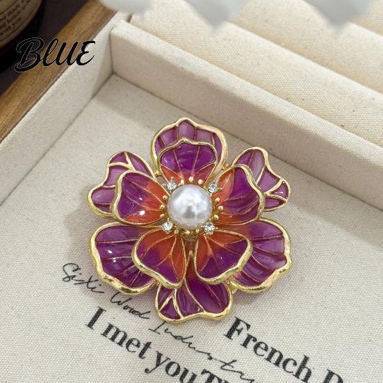 Long-lasting Brooch Women Sparkling Rhinestones Imitation Pearl Flower Shape Lapel