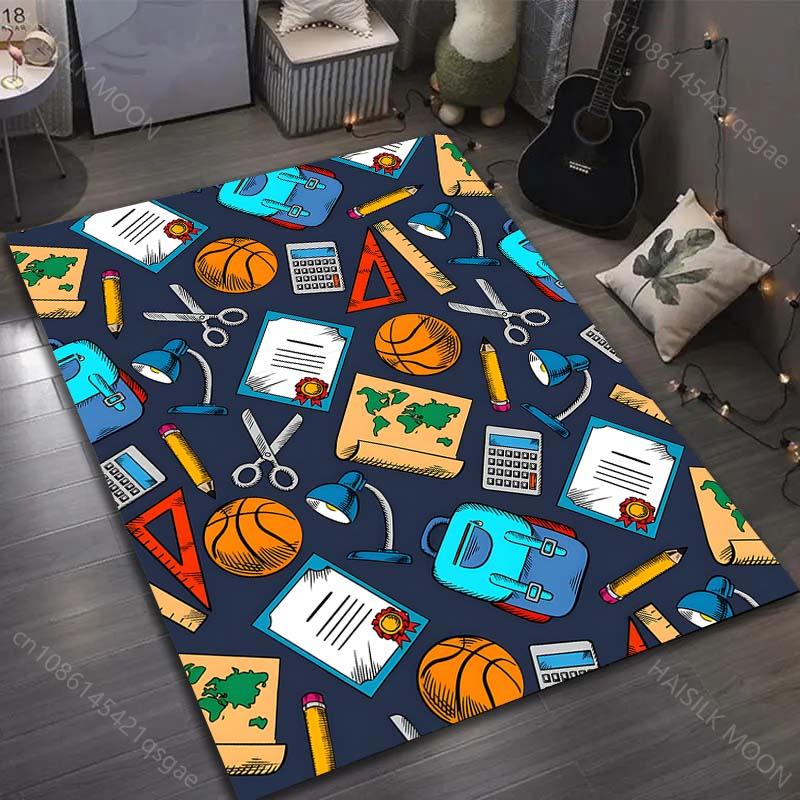 Schoolbags and Stationery Print Carpet for Living Room Bedroom Bedside Sofa Floor Mat Modern Home Decor Area Rug Kids Room