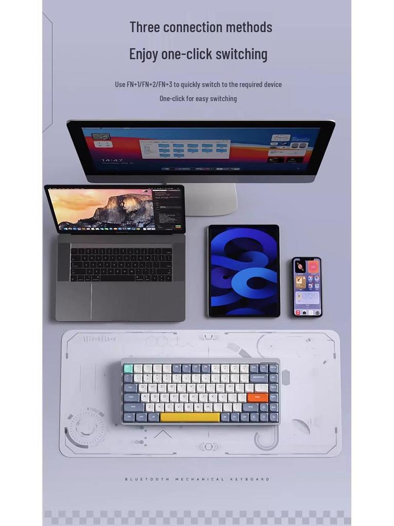 Slim 84-Key Wireless/Wired Tri-Mode Portable Silent Mechanical Keyboard for Office Use