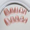 Square Press on Nail Cats Eye Fake Nail with Plaids Designs Full Cover Glues on Nail Glossy Acrylic Nail Artificial Nail