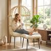 Garden Chair With Ottoman PE Rattan Egg Shape Basket Chair With Long And Thick Cushions Metal Frame Beige