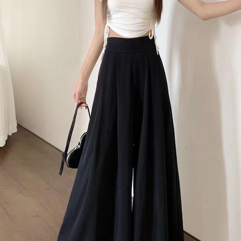 Multi-Color High-Waisted Pleated Wide Leg Pants For Women S чёрный