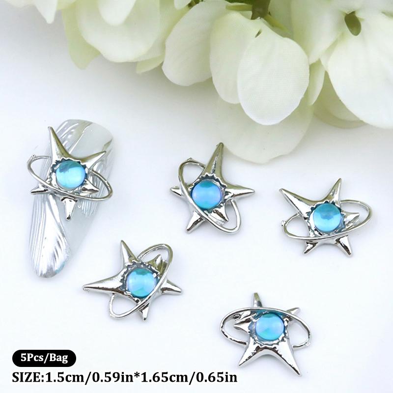 

5Pcs/Pack Nail Diamond Nail Art Decor Flash Mermaid Bead Diamond Nail Drills Nail Patches Star Moon Manicure Design Accessory as the picture