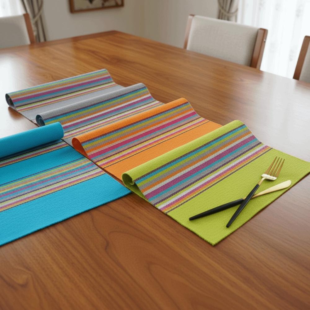 6 Pieces Waterproof Insulated Plate Mat PVC Place Mats Colorful Strip Table Mat  Dining Table