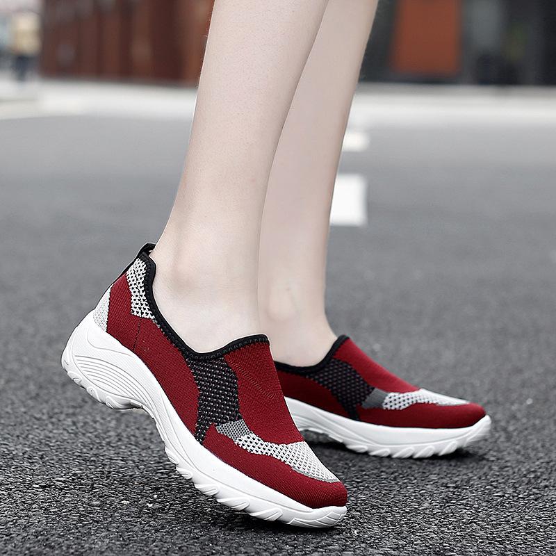 Large size spring middle-aged mother shoes breathable fly-woven one-pedal platform casual shoes women