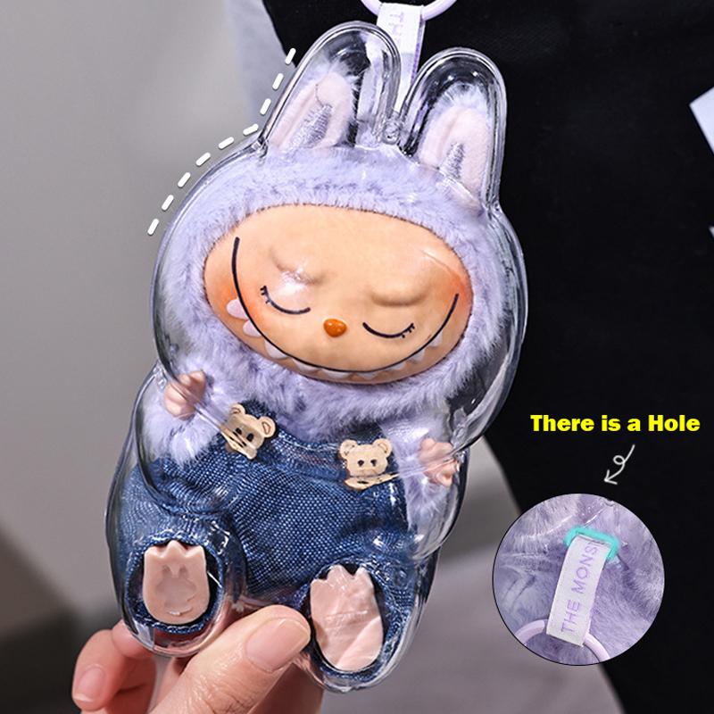 For Labubu Transparent Protective Case LABUBU Doll Protector Portable Pendant Storage Box for Labubu Clear Display Bag 1pc