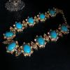 Retro Fashion Turquoise Short Gold Plated Necklace Earnail Set Elegant and Versatile Women's Jewelry