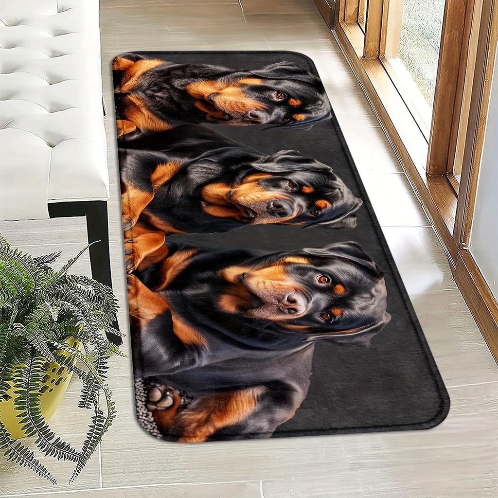 1Pcs Anti Fatigue Kitchen Rugs Rottweiler Dog Print Waterproof Non Slip Thick Cushioned Kitchen Mat Heavy Duty Comfort Standing