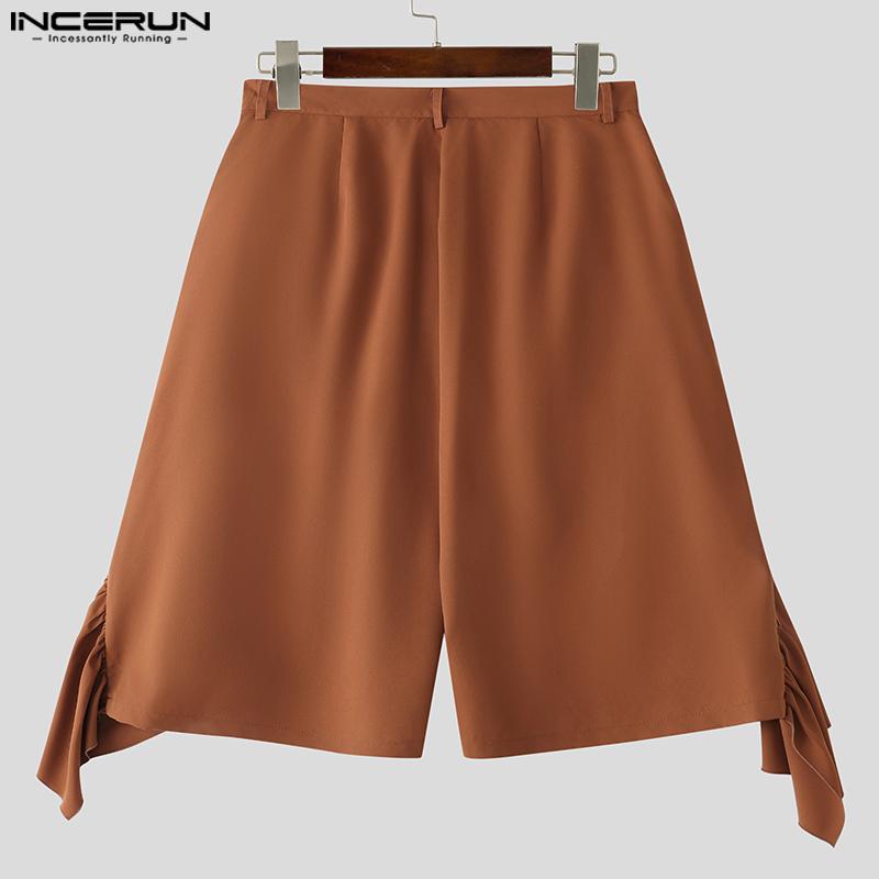 INCERUN Men Zipper Waist Irregular Ruffled Layers Casual Capri Pants
