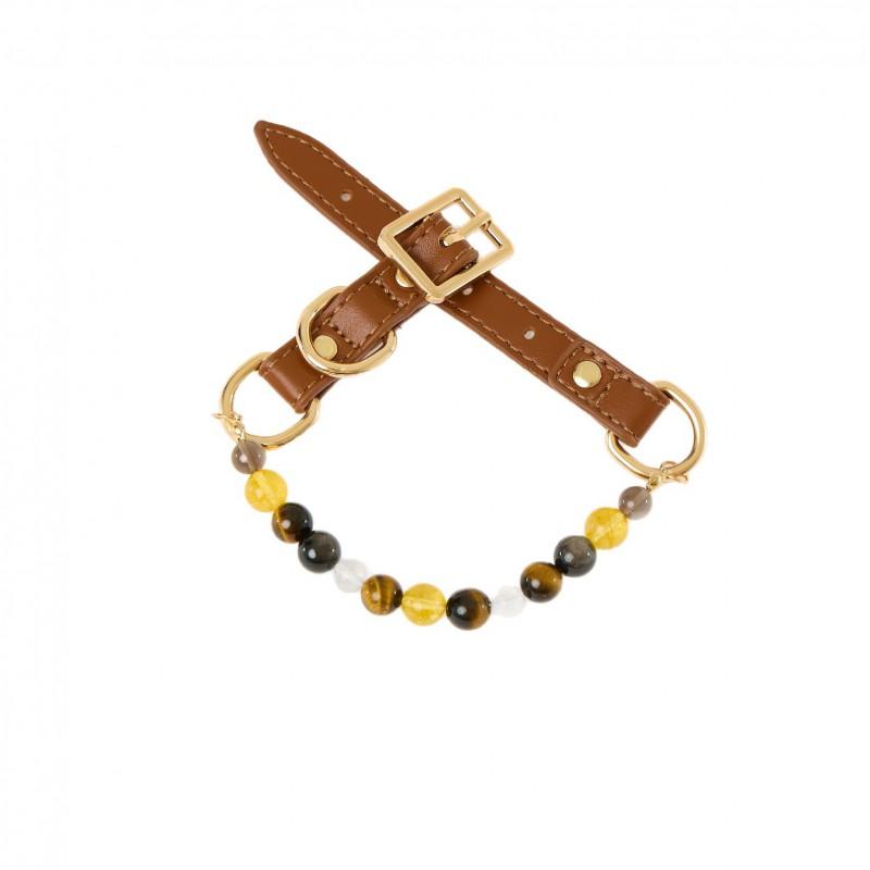 Luxury Crystal Tigers Eye Beaded Pet Collar Necklace Dogs Cats Brown Geometric Design Ins Style Gift Birthday