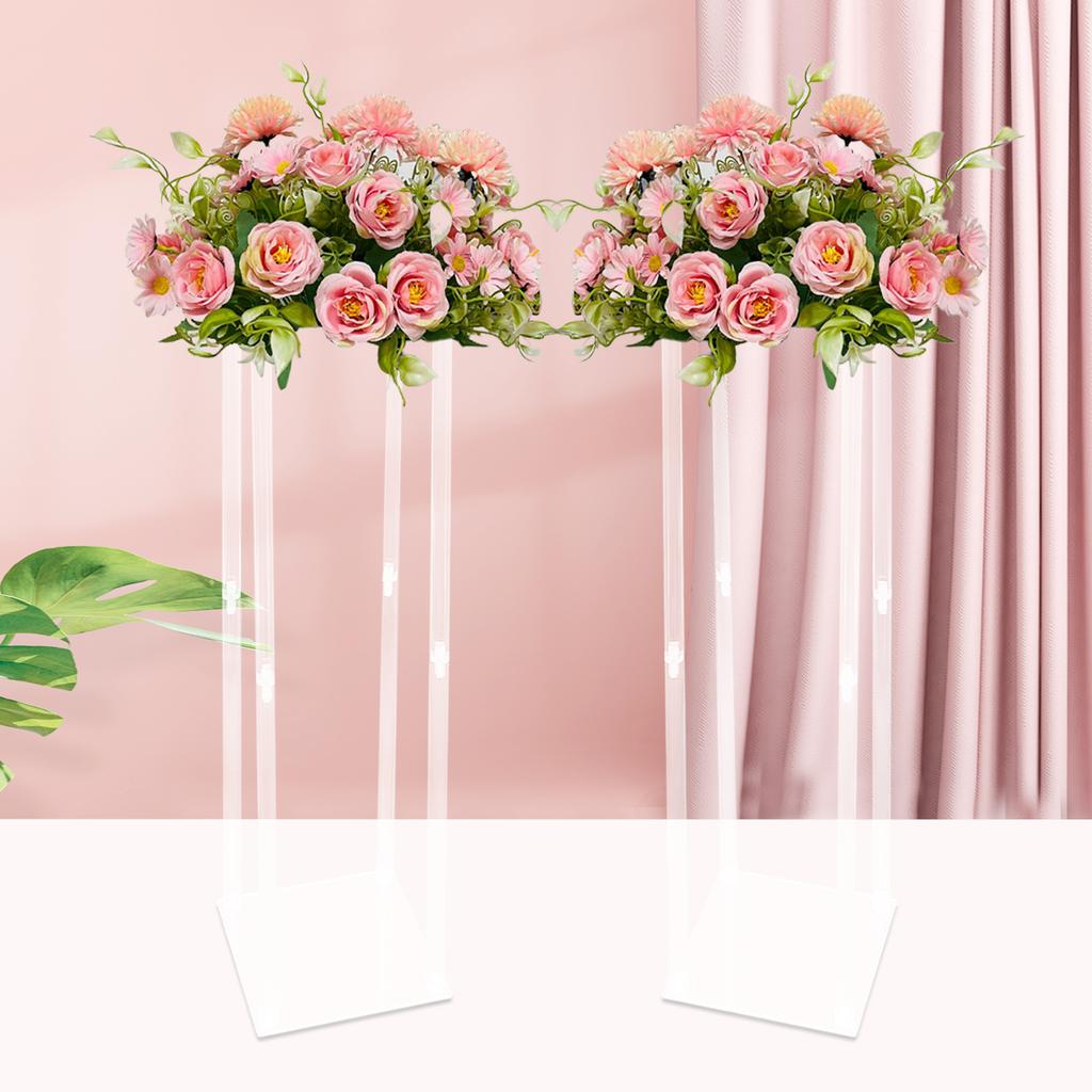 2pcs 100cm Acrylic Flower Stand, Clear Geometric Table Centerpiece Vase Column for Wedding Party Decor, Invisible Display Holder