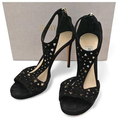 Auth Punching Star Heel Sandals Black Ji8803ss Used