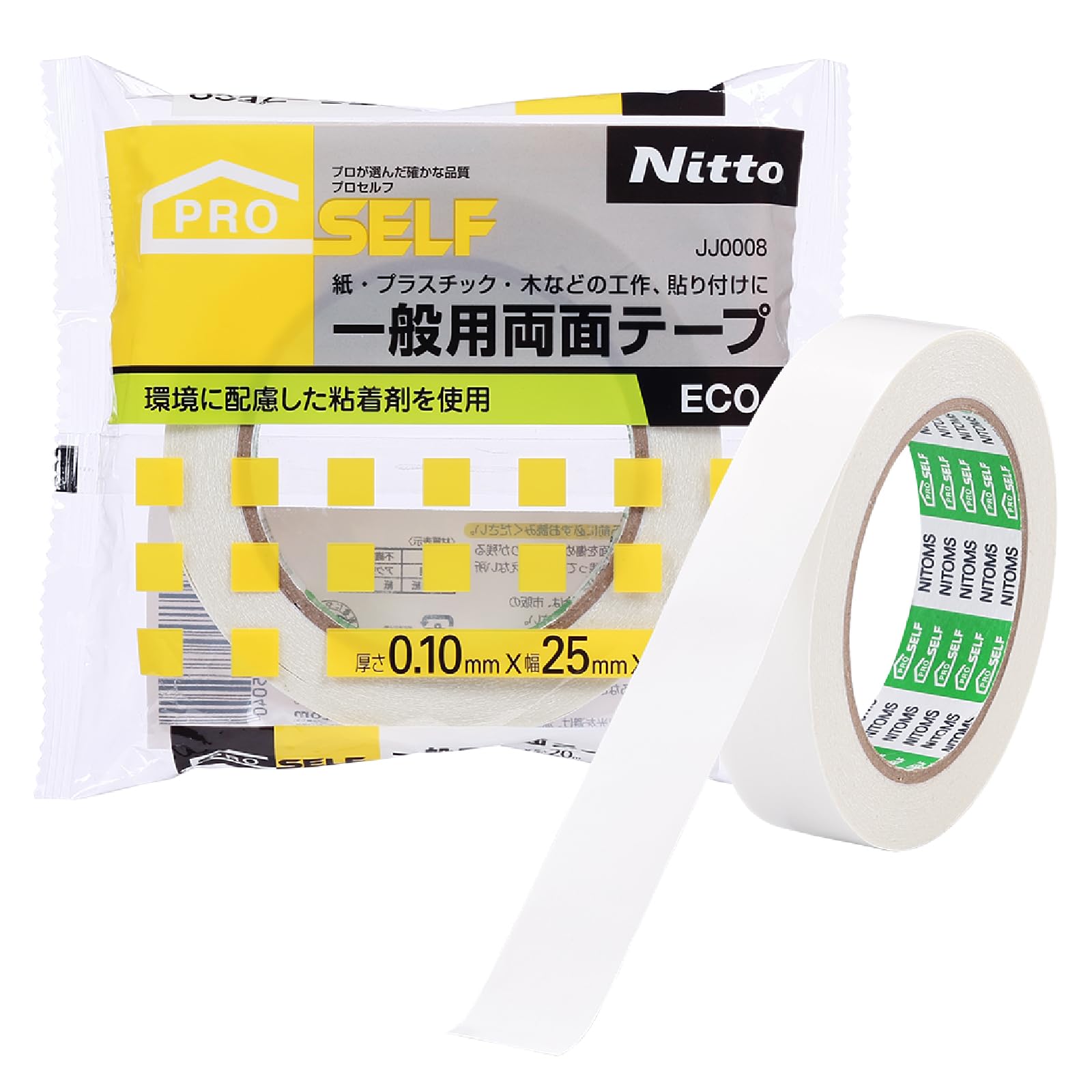 

Nitoms PROSELF General Purpose 25mm x JJ0008 Double-Sided Tape, Eco-Friendly, 20m, белый