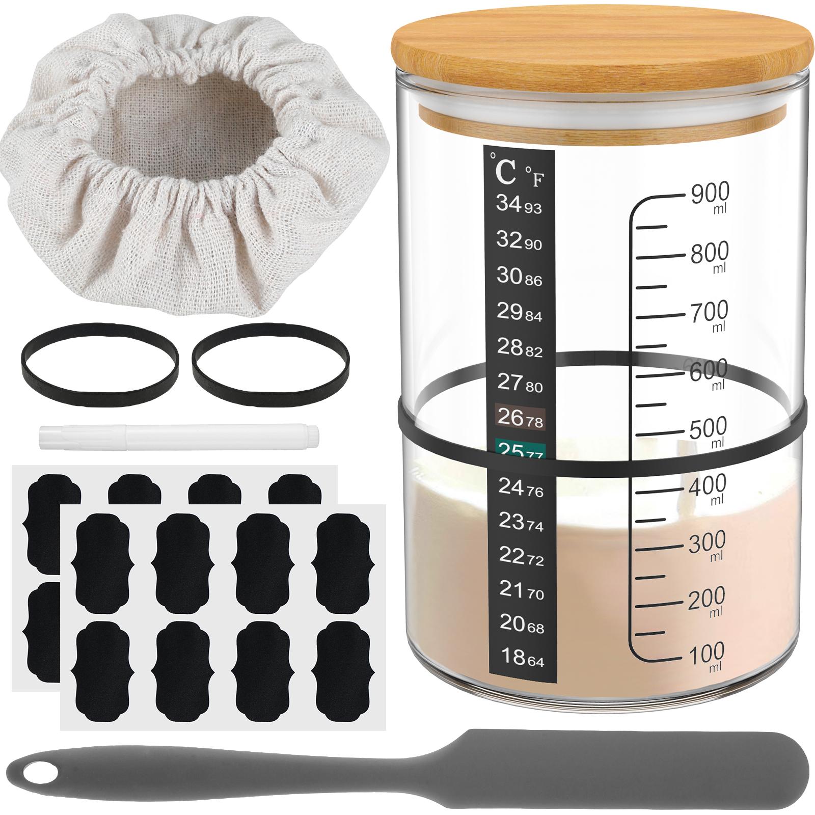

900ML Dough Starter Jar Kit Sourdough Fermentation Container Clear Glass Sourdough Starter Cups with Lids and Scraper for Baking