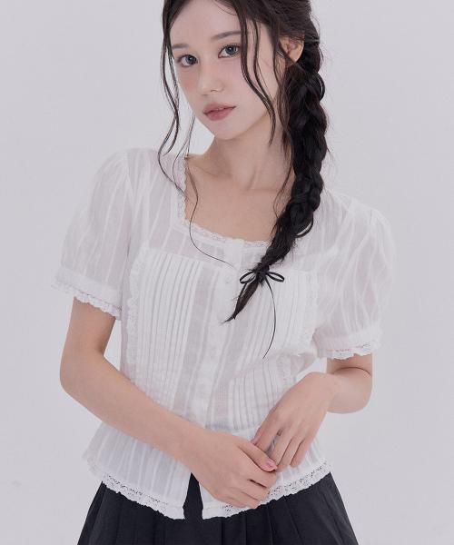 Tetemochi Eyelet Short Sleeve Blouse (White)