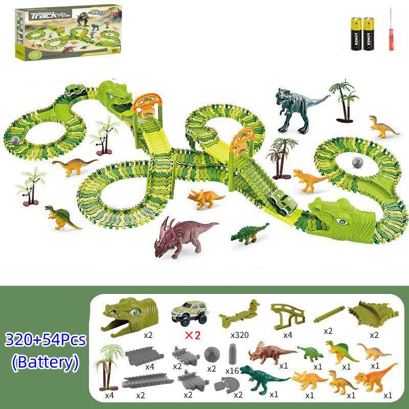 Dinosaur Race Track Set Rail Car Toys Assembly Bend Flex Racing Track Led Electronic Flash Light Car Toys for Children Years Gift