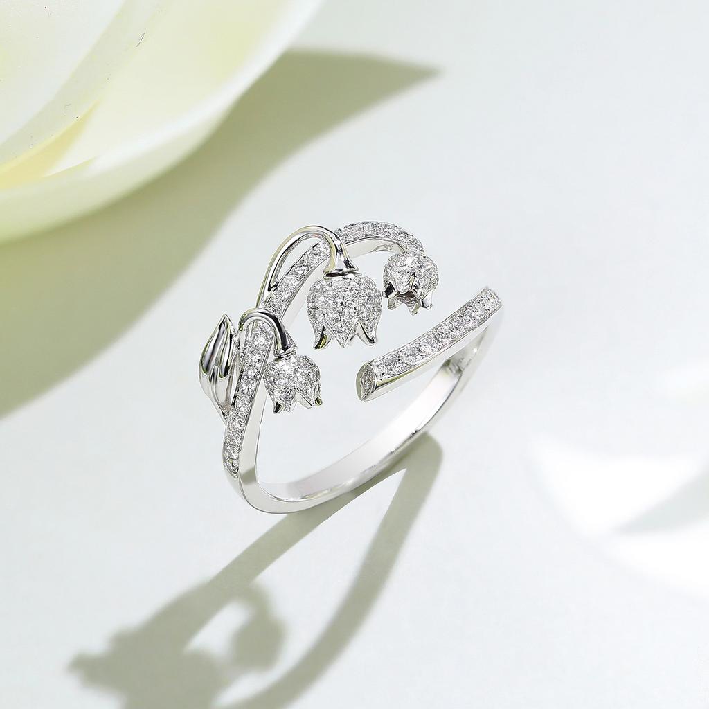 Exquisite Bud Zircon Flower Ring  Stamp High Quality Micro Setting High Carbon Diamond Ring Party Birthday Jewelry Gift