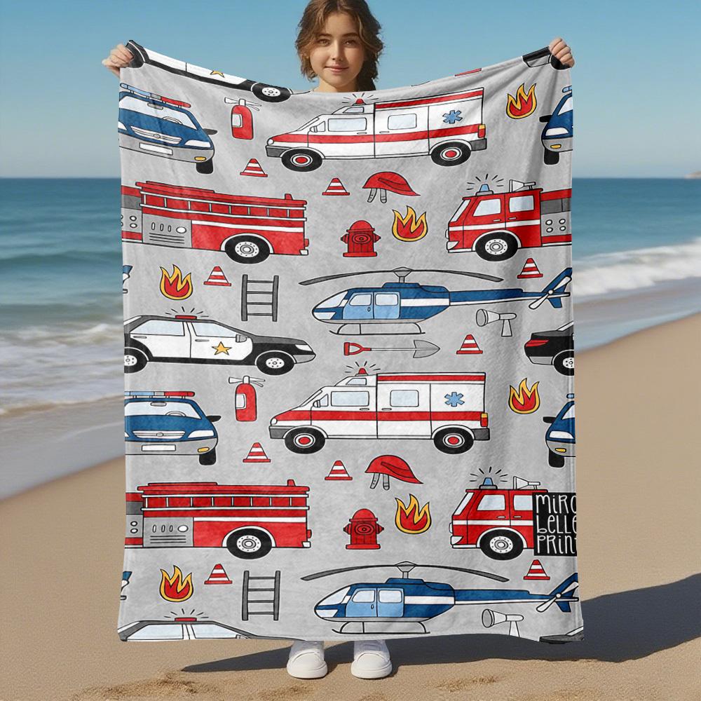 1PC ambulance firetruckOutdoor Flannel Blanket - Soft Plush Decor for Picnics, camping, Bedroom, Playroom, Office, or Lunch Break 1233A