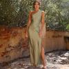 Summer Dress Satin Spaghetti Strap Cowl Neck Backless Midi Dress Elegant Up Low Back Cocktail Dress