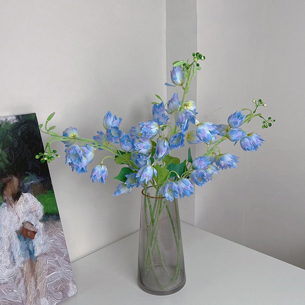 Artificial Flowers 83cm Campanula Bell Flower Blue Flocking FlowerBranch for Wedding Home Floral Table Decor Hyacinth Silk Flowe