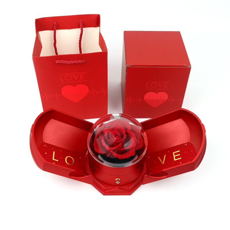 

Surprise Flower Jewelry Box - Mysterious Unboxing With Rose Gold Dried Flowers & Hidden Love Drawer - Luxury Birthday Gift For H красный