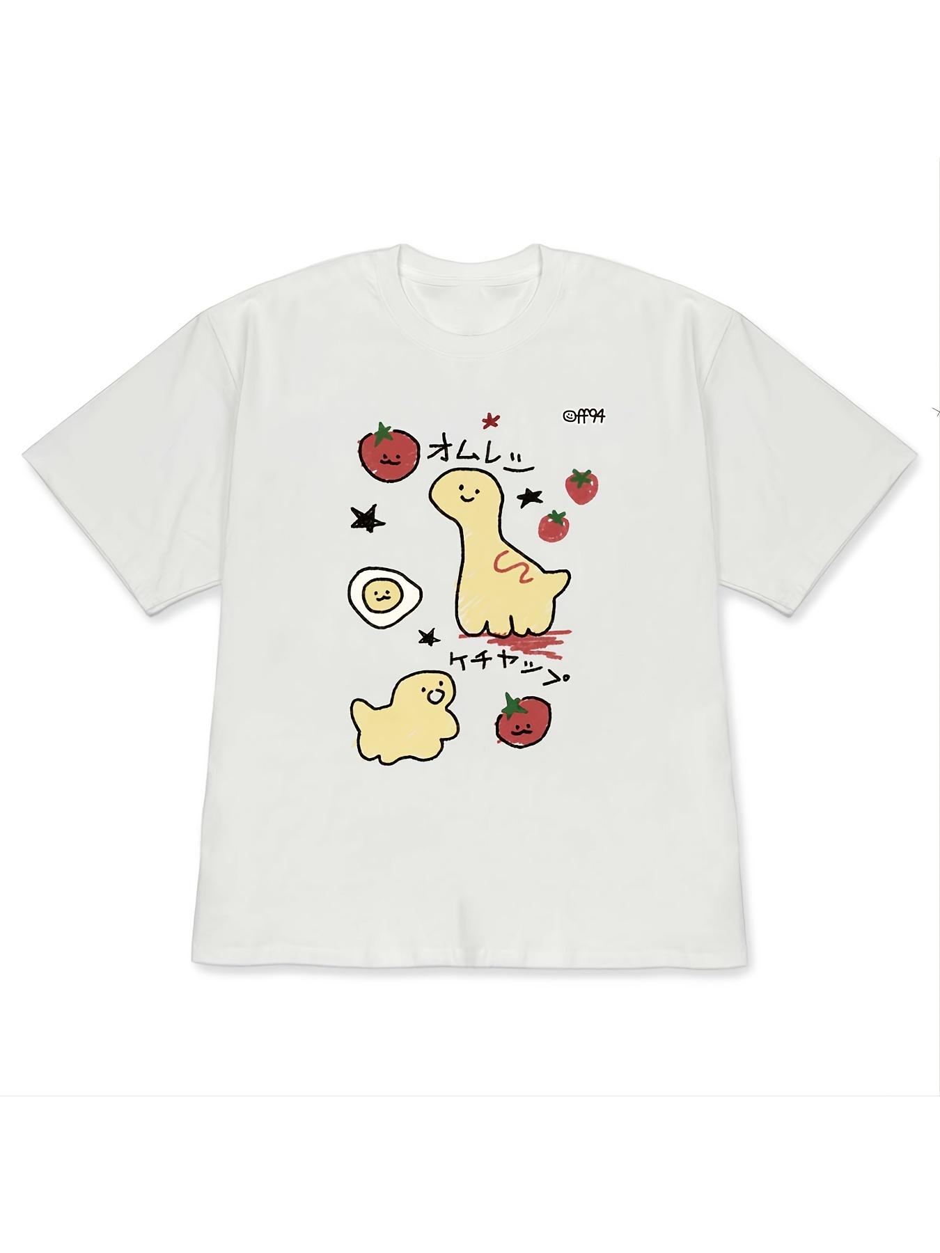 

Cute Japanese Omelette Dinosaur Graphic T Shirt WOMEN Unisex Summer Short Sleeve Strawberry Kawaii Harajuku Casual Tee Tops Tshirt S