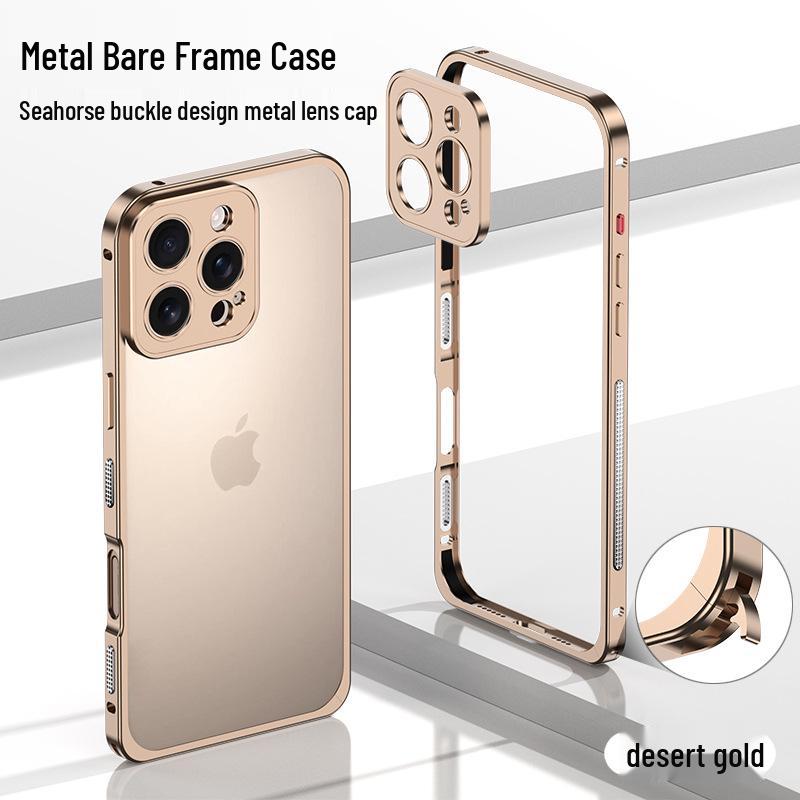 Ultra-Thin Lightweight Metal Frame iPhone 16/15 Pro Case with Seahorse Buckle Design and Heat Dissipation