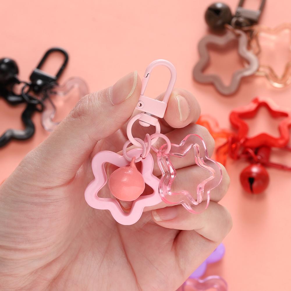 1pcs Hollow Star Charm Pendant with Small Bell Colorful Acrylic Beads Keychain Accessories Bag Lanyard Keyring Jewelry Making