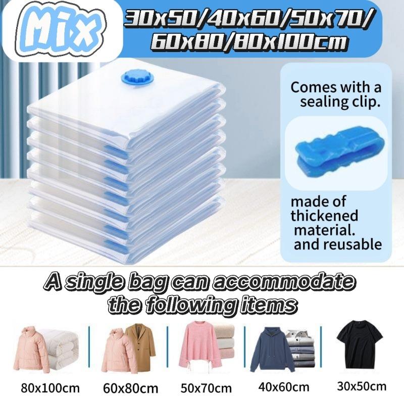 5 Sizes Reusable Vacuum Bags with Hand-Pump Vacuum Compression Sealer Bag Mini Vacuum Sealer Machine for Clothes Organizer