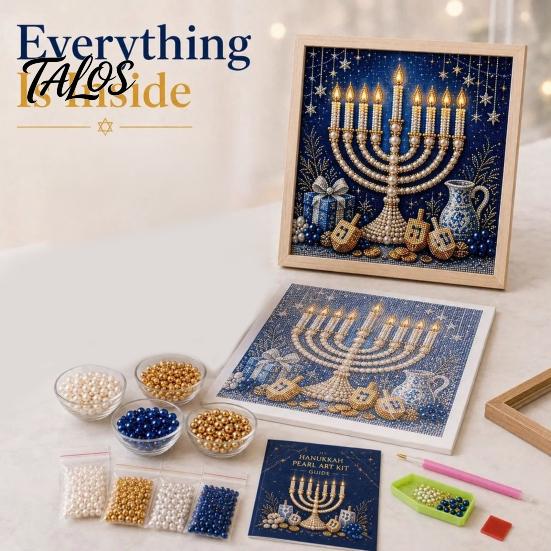 Indoor Garden Decor DIY Hanukkah Pearl Art Kit, 3D Mosaic Bead Craft Set, Creative Holiday Gift for Family Ritual Activity Making Kit Traditional Home