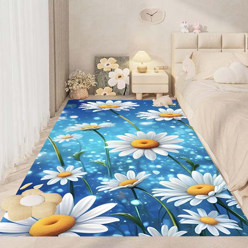 This New, Fresh Daisy Print Rug Is Suitable for Decorating Bedrooms, Living Rooms, Kitchens, Gardens, Balconies, and Sunrooms.