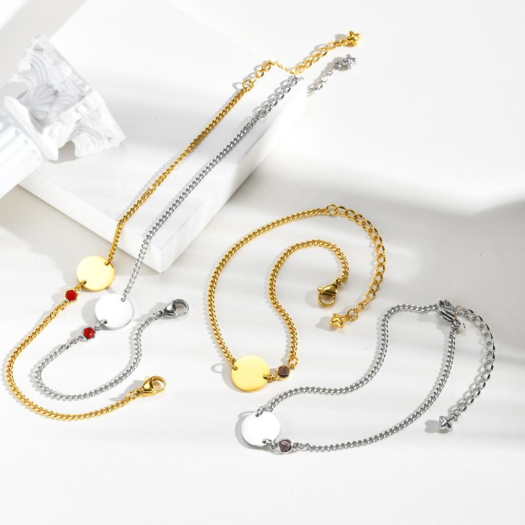Personalized Zircon Initial Charms Bracelet with Birthstone, Free Custom Engrave Name Bracelet, Birthday Jewelry For Women