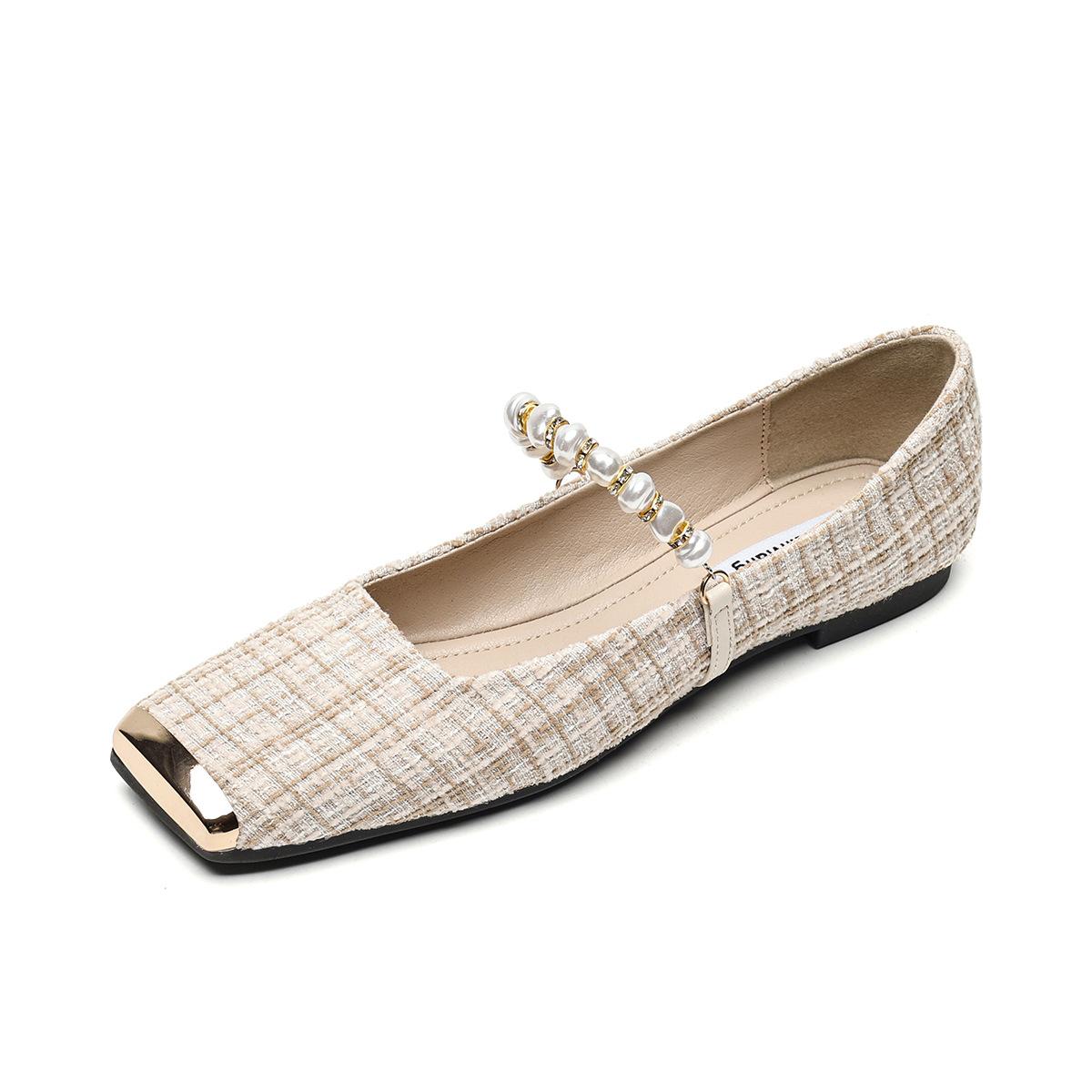 

Квадратная головка одиночные туфли женские плоские подошвы жемчужные маленькие ароматные ветряные соевые туфли с неглубоким горлом мягкие подошвы туфли для поездок на работу 43 абрикосовый