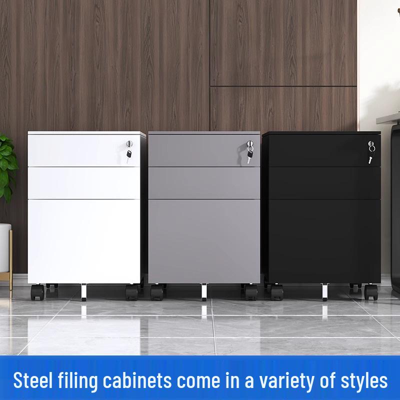 Mobile Steel Storage Cabinet with Wheels and Lockable Three Drawers