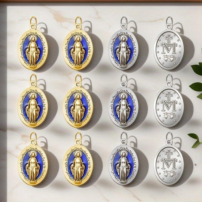 10 Colgantes de la Medalla Milagrosa Llavero Collar o Rosa Colgante Cristiano Católico Colgante de la Virgen con Anilla