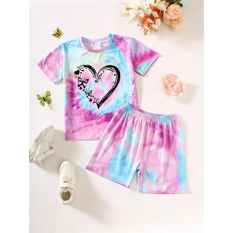 Girls' New Style Suits Short-sleeved Tops Shorts Two-piece Set Trendy Animal and Plant Prints