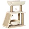 Cat Tree Tower, with Scratching Posts, Pad, Bed, Perch, Toy Ball - Light Brown