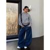 Retro Loose Embroidered Casual Women Jeans Fashion Streetwear Straight Wide Leg Long Pants