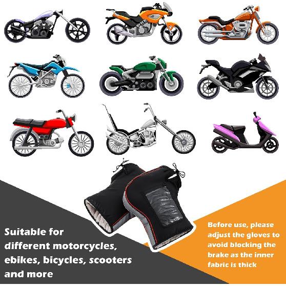 Tallew Motorcycle Handlebar Gloves With Waterproof PVC Pocket ATV Windproof Warmer Mitt Windproof Handlebar Muffs Gloves Waterproof Warm Bike Mittens