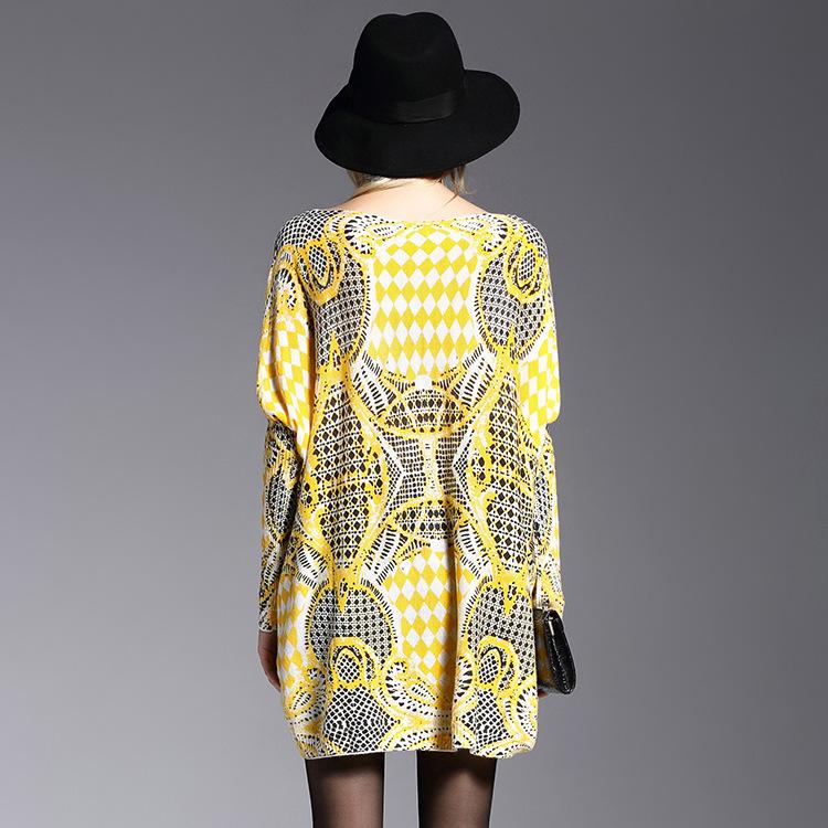 Spring and Autumn Women's Knit Dress Plus Size One Neck Long Sleeve Fashion Medium Long Knit Top