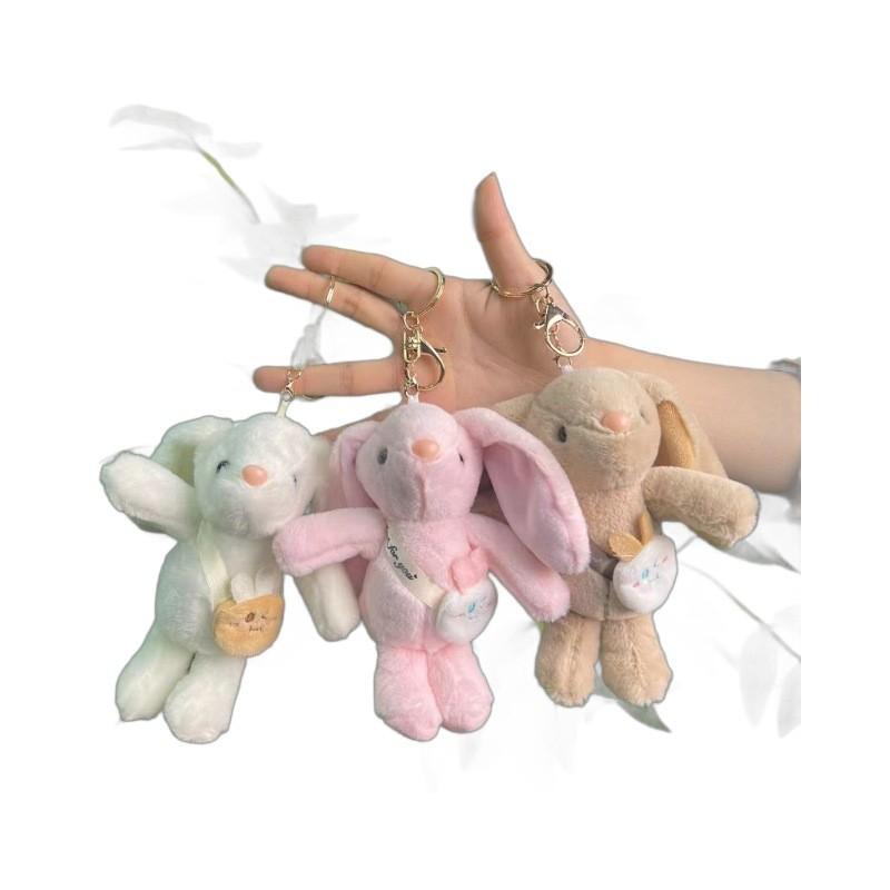 Longeared Bunny Delightful Plush Toy In Pink White And Brown For Keychain Stylish