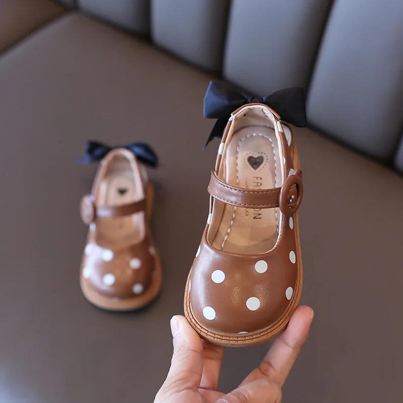 

Spring Summer Cut-outs Toddler Girl Shoes Princess Mary Janes Sweet and Cute Polka Dot Student Sandals for Girls Bow H01113 21 коричневый
