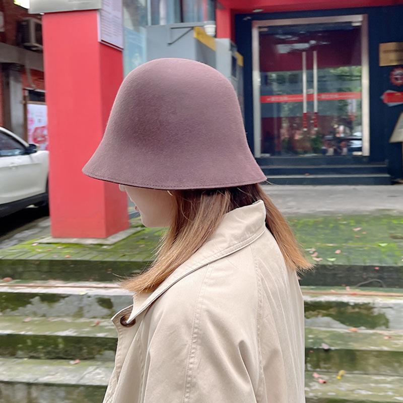 Pure wool bucket hat women's autumn and winter retro bucket hat black and white basin hat warm versatile
