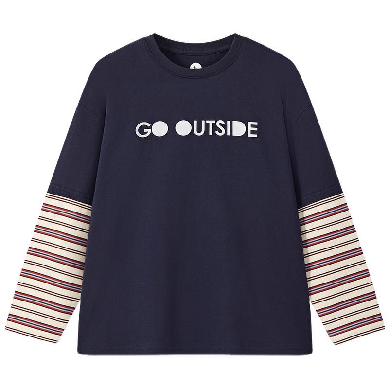 

MQD Boys Plaid Patchwork Faux Two-Piece Long Sleeve T-Shirt 140
