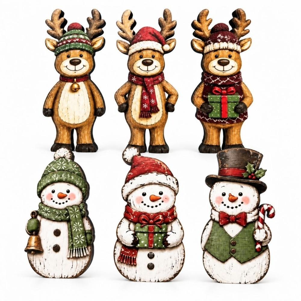 3/4pcs Rustic Farmhouse Style Wooden Desktop Ornaments 2D Flat Holiday Tabletop Decor Dining Tables