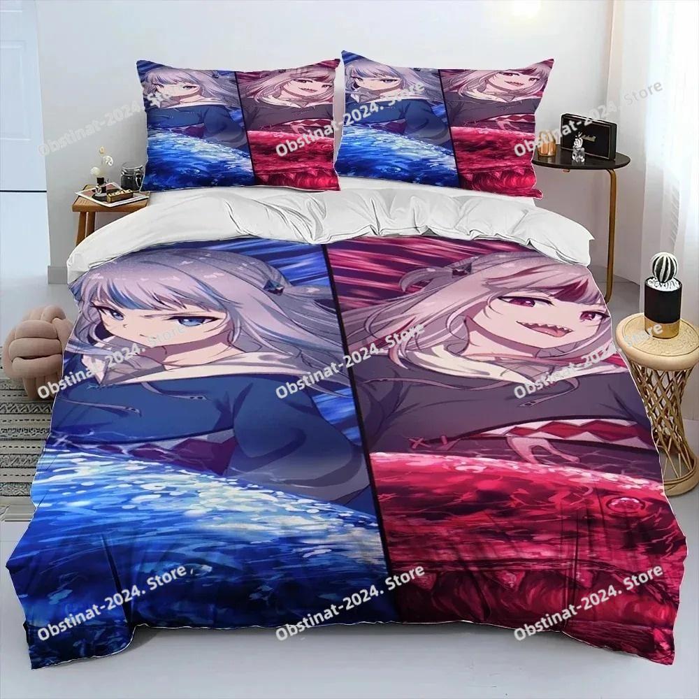 Cute Gawr Gura Hololive Anime Shark Comforter Bedding Set,Duvet Cover Bed Set Quilt Cover Pillowcase,king Queen Size Bedding New