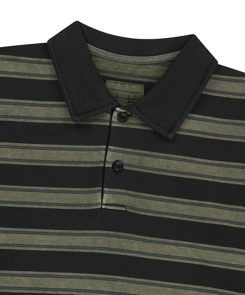 ENDOOR Vtg Dyed Stripe 1/2 Polo Shirt (Vtg Olive)