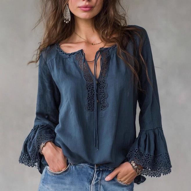 Vintage Lace Collar Cotton Linen Shirt